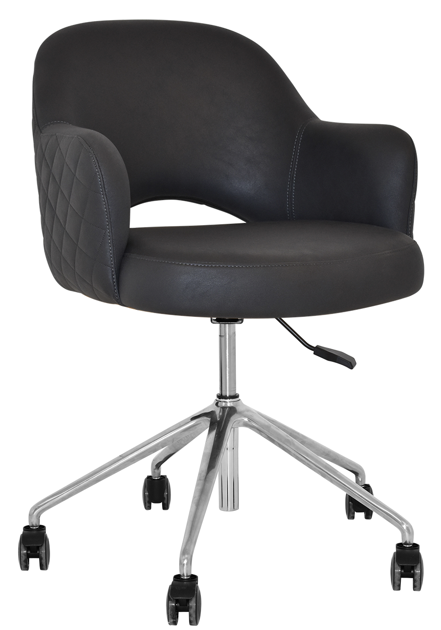 ARM CHAIR ALBURY CASTOR V2 POLISHED ALUM + PELLE/BENITO ONYX