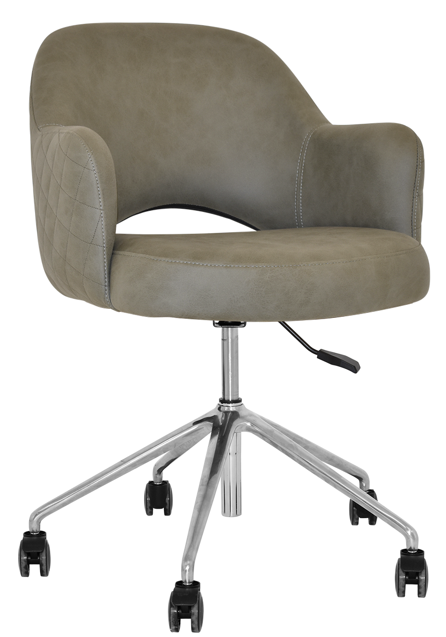 ARM CHAIR ALBURY CASTOR V2 POLISHED ALUM + PELLE/BENITO SAGE