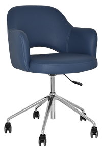 ARM CHAIR ALBURY CASTOR V2 POLISHED ALUM + VINYL BLUE