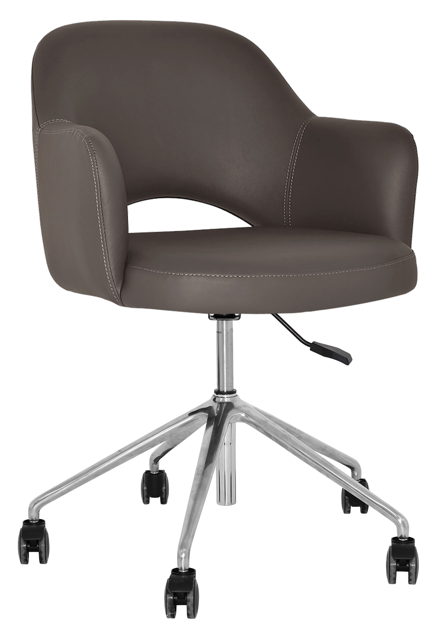 ARM CHAIR ALBURY CASTOR V2 POLISHED ALUM + VINYL CHARCOAL