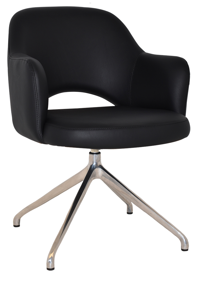 ARM CHAIR ALBURY TRESTLE V2 POLISHED ALUM + VINYL BLACK