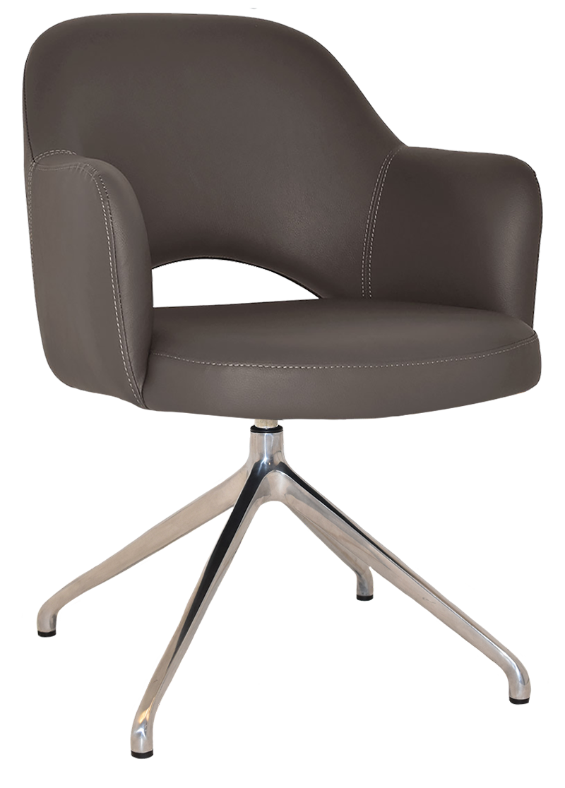 ARM CHAIR ALBURY TRESTLE V2 POLISHED ALUM + CHARCOAL VINYL