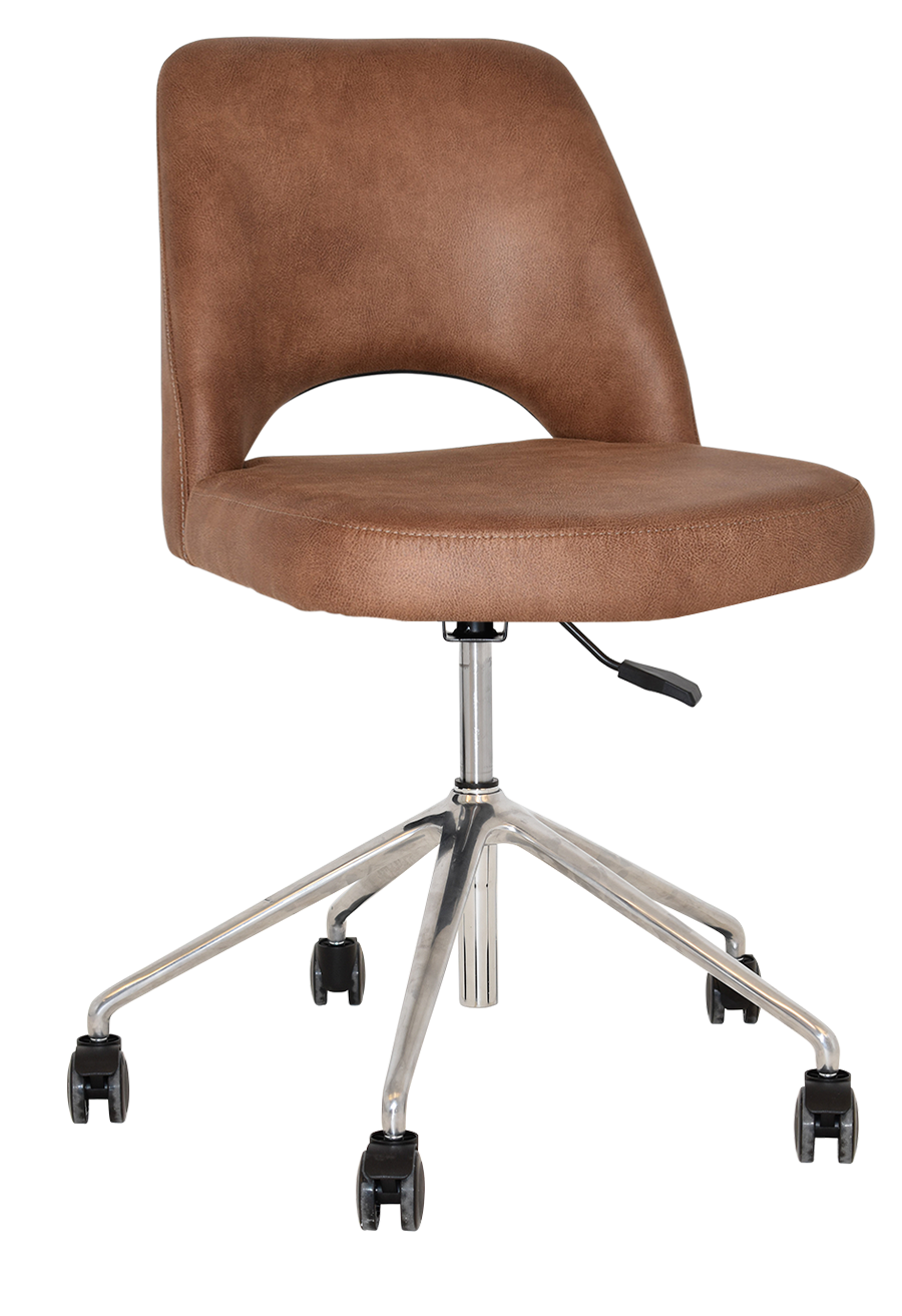 CHAIR ALBURY CASTOR V2 POLISHED ALUM + EASTWOOD TAN