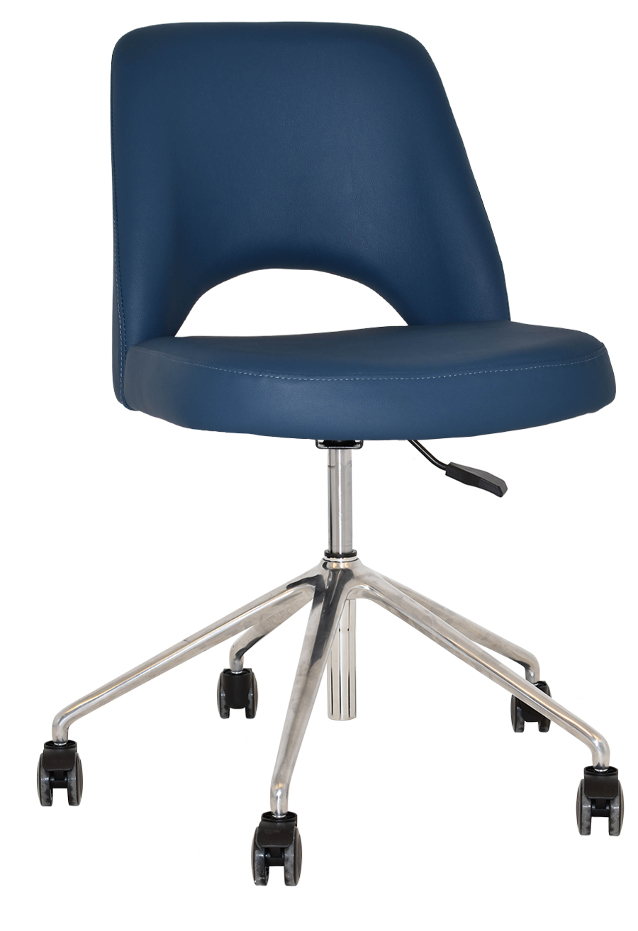 CHAIR ALBURY CASTOR V2 POLISHED ALUM + VINYL BLUE