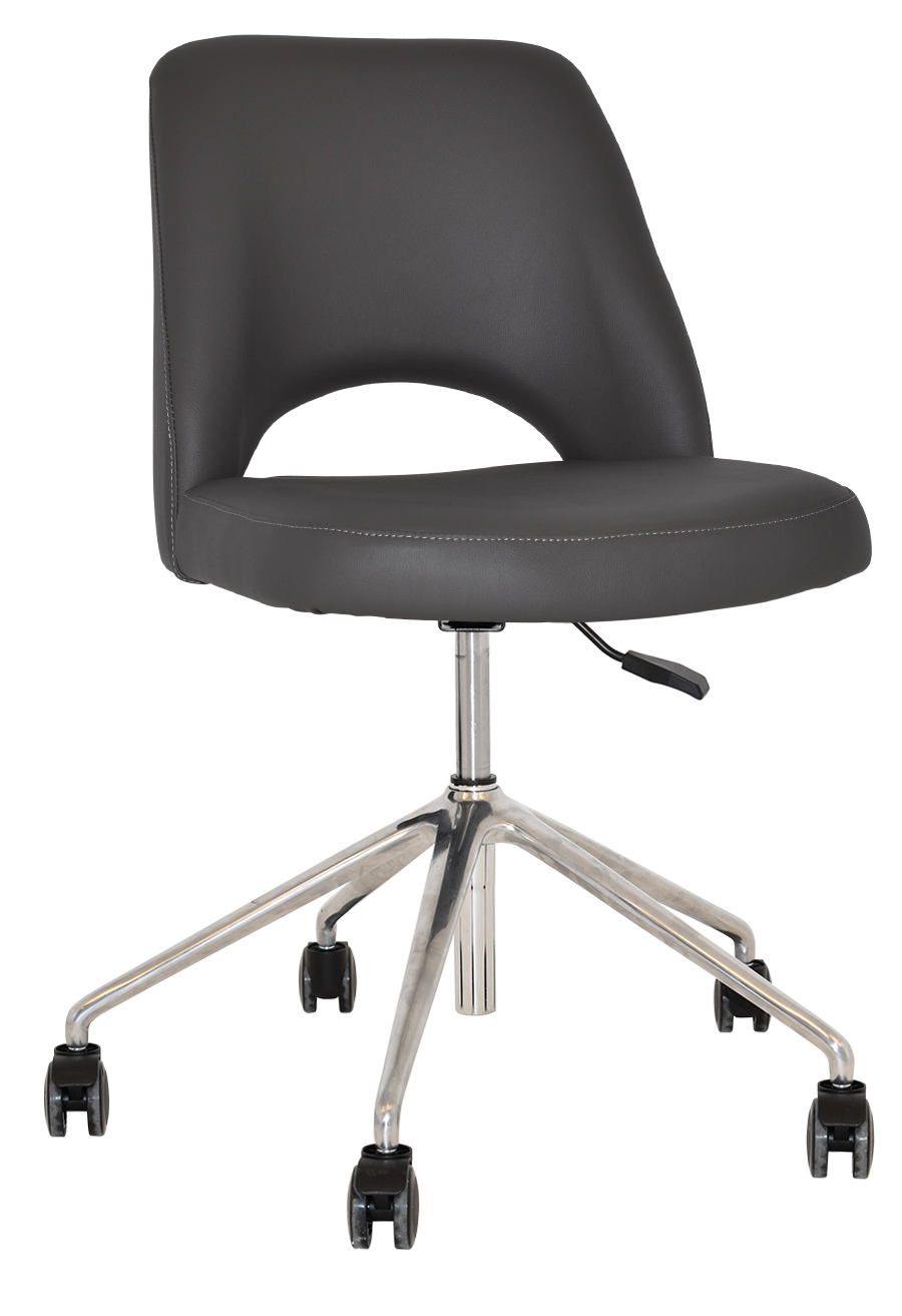 CHAIR ALBURY CASTOR V2 POLISHED ALUM + VINYL CHARCOAL