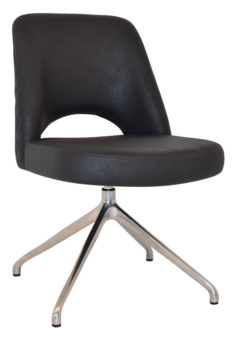 CHAIR ALBURY TRESTLE V2 POLISHED ALUM + PELLE/BENITO ONYX