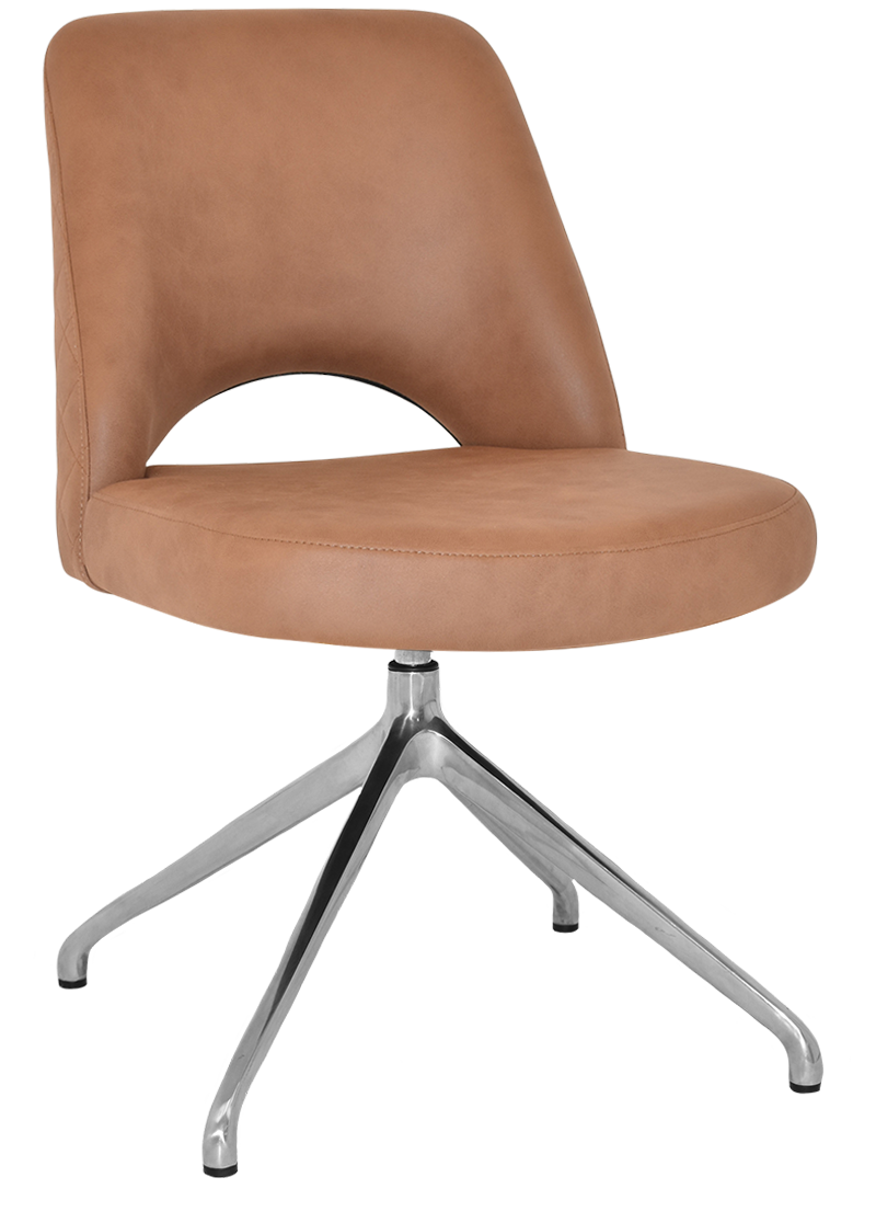 CHAIR ALBURY TRESTLE V2 POLISHED ALUM + PELLE/BENITO TAN