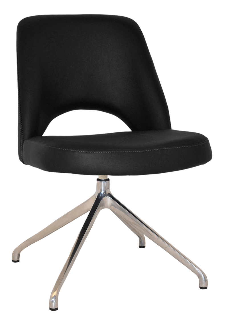 CHAIR ALBURY TRESTLE V2 POLISHED ALUM + VINYL BLACK