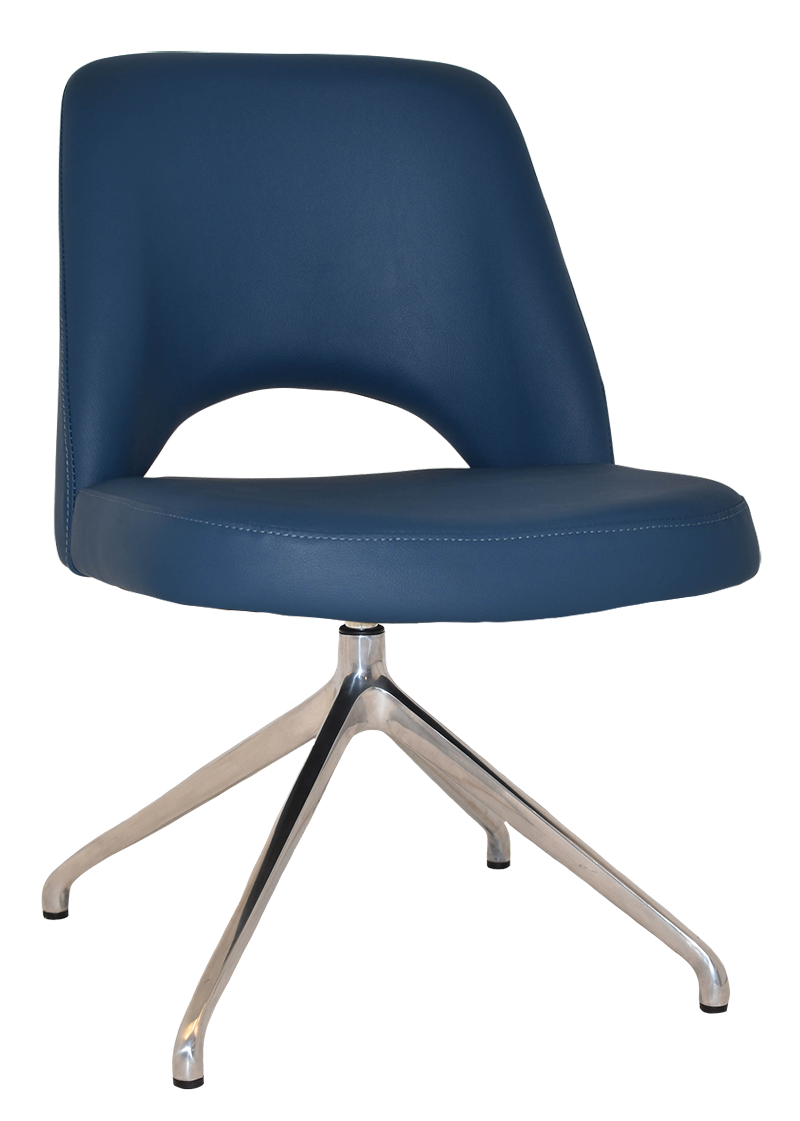 CHAIR ALBURY TRESTLE V2 POLISHED ALUM + VINYL BLUE