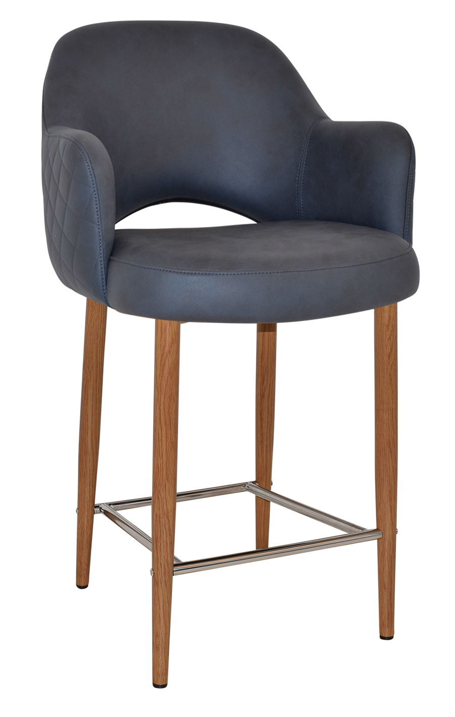 STOOL ALBURY ARM 650 METAL LIGHT OAK + PELLE/BENITO NAVY