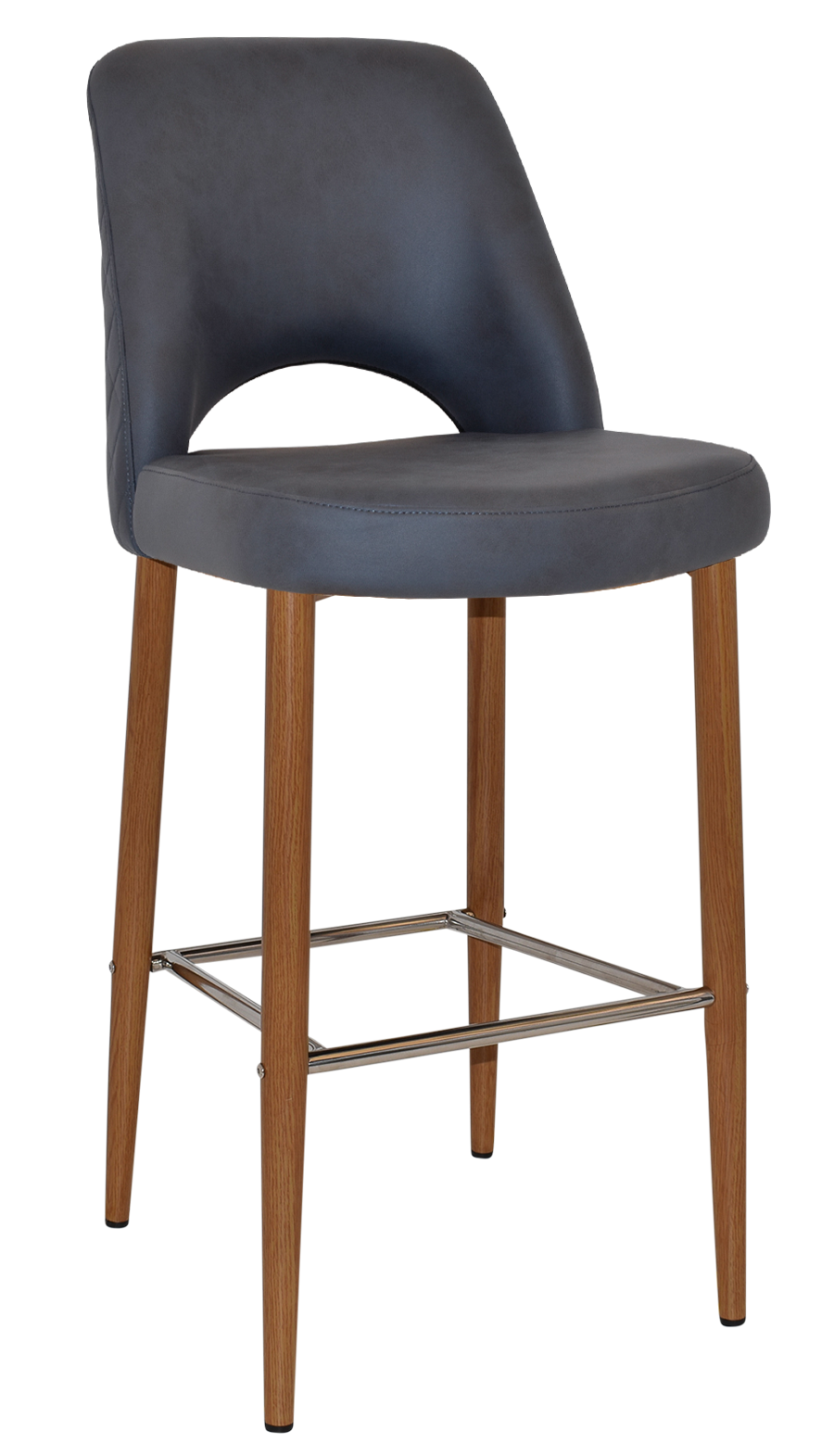 STOOL ALBURY SIDE 750 METAL LIGHTOAK + PELLE/BENITO NAVY